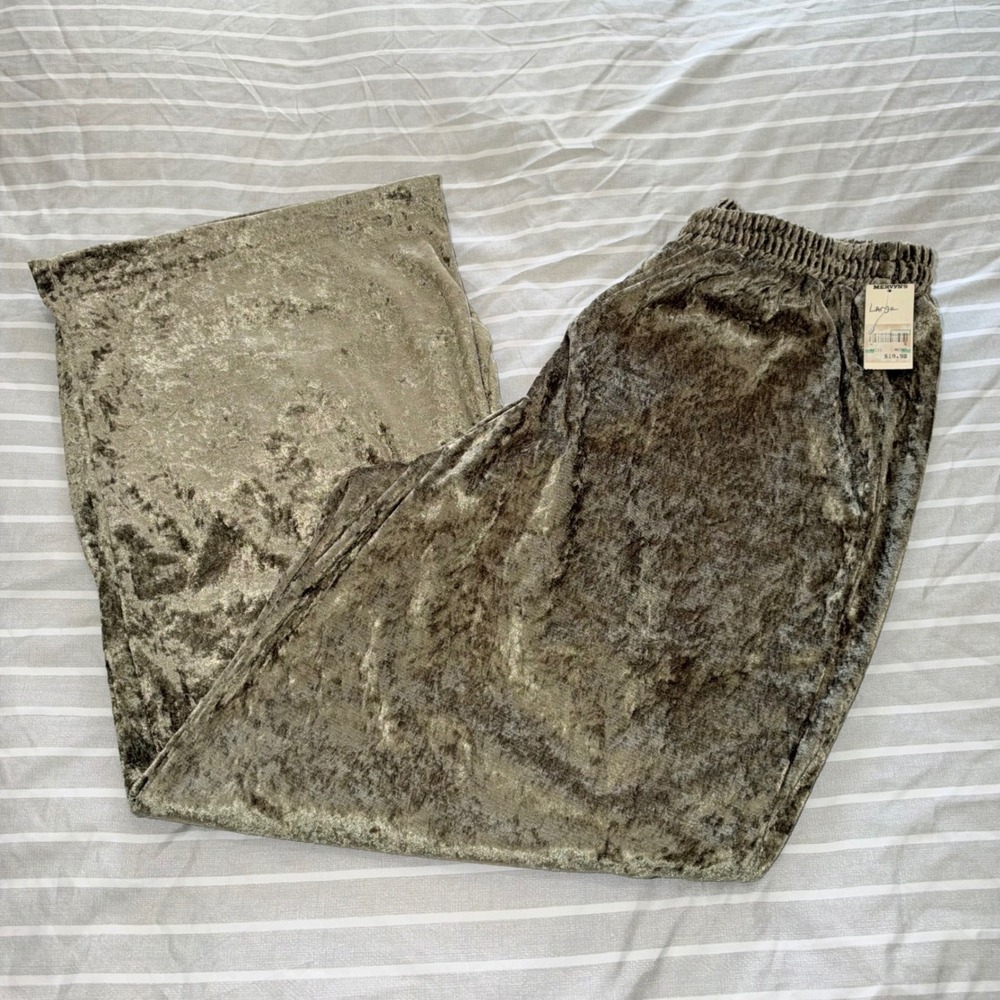 Vintage Deadstock Options Melrose Green Crushed Velvet Wide Leg Pants Large NWT